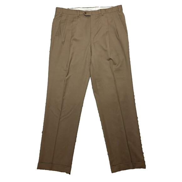 Ermenegildo Zegna Men's Wool Tan Brown Dress Pants Pleated Front Sz 36R 36x32 - Picture 1 of 16